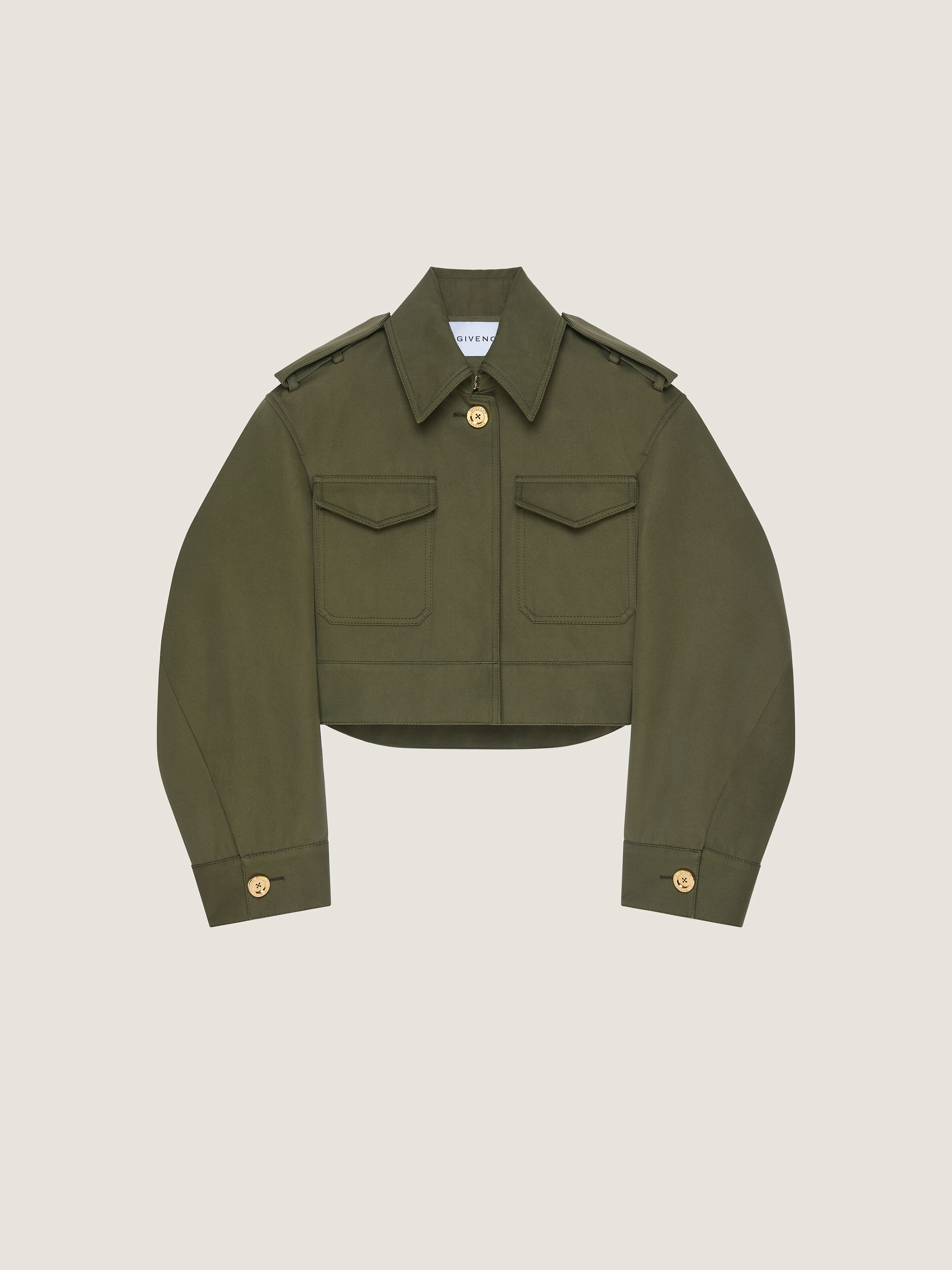 Cropped utility jacket in cotton and wool